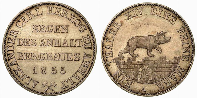 GERMANIA - ANHALT. Alexander Karl, 1834-1863. Thaler 1855.  - Auction Numismatics - Cambi Casa d'Aste