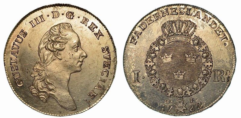 SVEZIA. Gustav III, 1771-1792. Riksdaler 1782.  - Auction Numismatics - Cambi Casa d'Aste