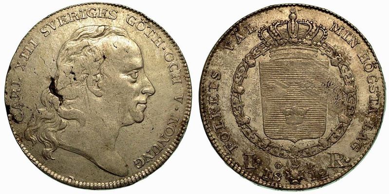 SVEZIA. Karl XIII, 1809-1818. Riksdaler 1812.  - Auction Numismatics - Cambi Casa d'Aste