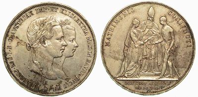 Austria. Franz Joseph, 1848-1916. Thaler 1854. per il Matrimonio con Elisabetta di Baviera.