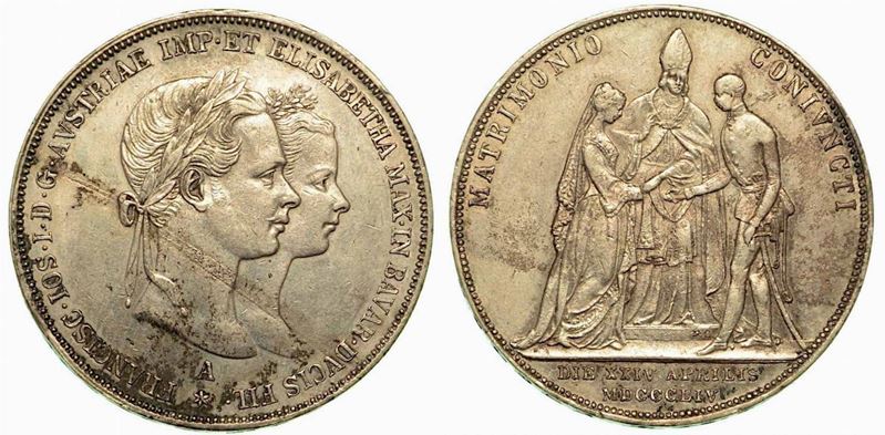 AUSTRIA. Franz Joseph, 1848-1916. Thaler 1854. Per il matrimonio con Elisabetta di Baviera.  - Auction Numismatics - Cambi Casa d'Aste