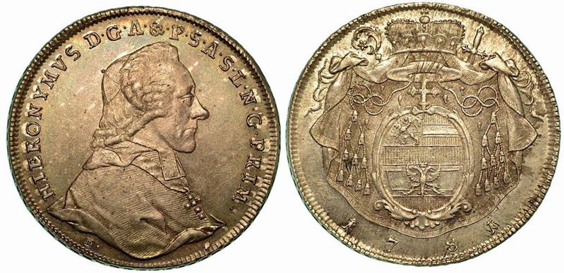 AUSTRIA - SALISBURGO. Hieronymus, 1772-1803. Thaler 1781.  - Auction Numismatics - Cambi Casa d'Aste