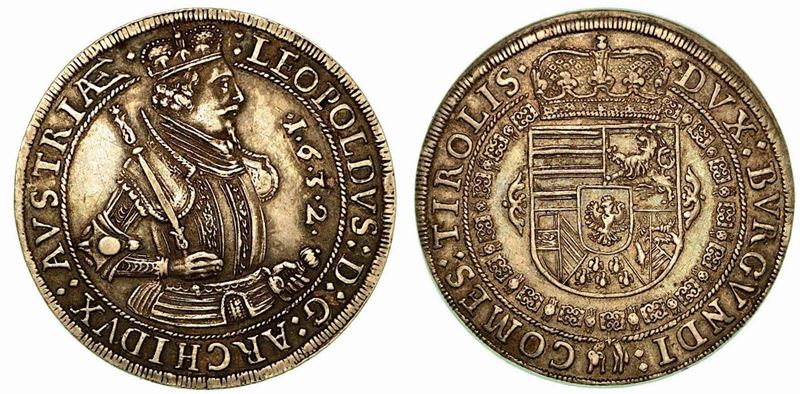 AUSTRIA. Leopold V, 1619-1632. Thaler 1632, zecca di Hall.  - Auction Numismatics - Cambi Casa d'Aste
