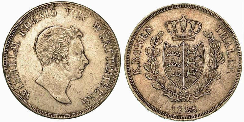 GERMANIA - WURTTEMBERG. Wilhelm I, 1816-1864. Thaler 1828.  - Auction Numismatics - Cambi Casa d'Aste
