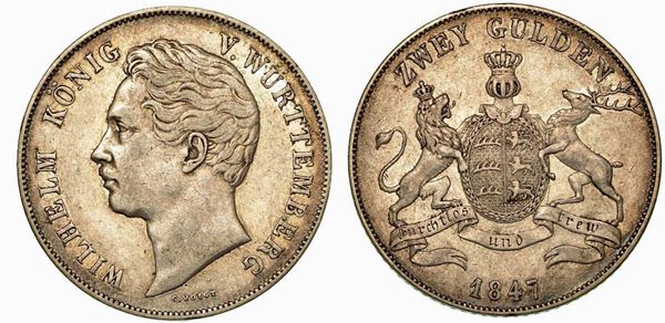 GERMANIA - WURTTEMBERG. Wilhelm I, 1816-1864. 2 Gulden 1847.