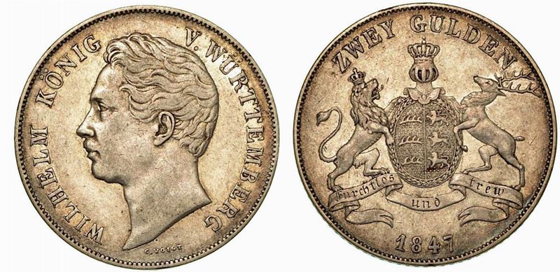 GERMANIA - WURTTEMBERG. Wilhelm I, 1816-1864. 2 Gulden 1847.  - Asta Numismatica - Cambi Casa d'Aste