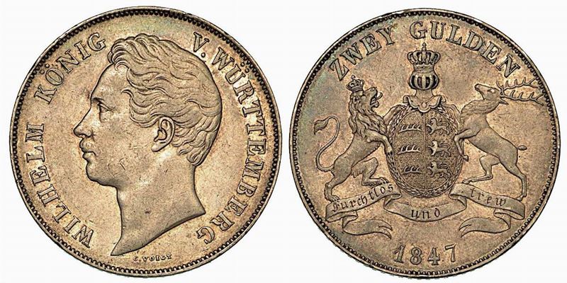 GERMANIA - WURTTEMBERG. Wilhelm I, 1816-1864. 2 Gulden 1847.  - Auction Numismatics - Cambi Casa d'Aste