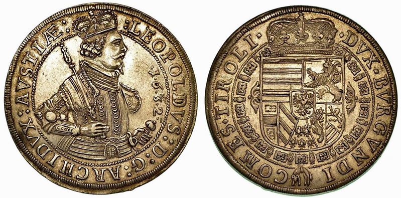 AUSTRIA. Leopold V, 1619-1632. Thaler 1632, zecca di Hall.  - Auction Numismatics - Cambi Casa d'Aste