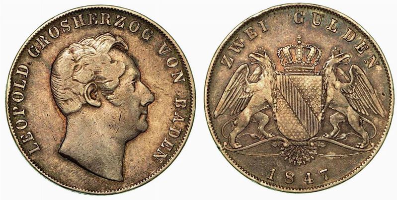 GERMANIA - BADEN. Karl Leopold Friedrich, 1830-1852. 2 Gulden 1847.  - Auction Numismatics - Cambi Casa d'Aste