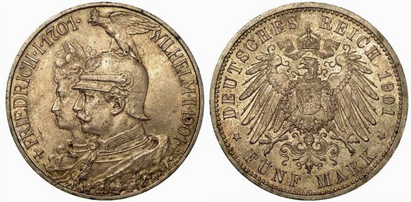 GERMANIA - PRUSSIA. Wilhelm II, 1888-1918. 5 Mark 1901 (200° anniversario della Prussia).