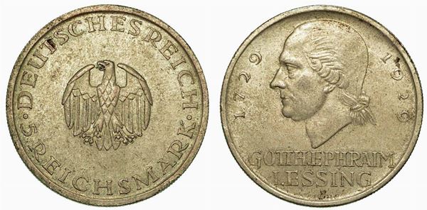 GERMANIA - REPUBBLICA DI WEIMAR, 1919-1933. 5 Reichsmark 1929F.