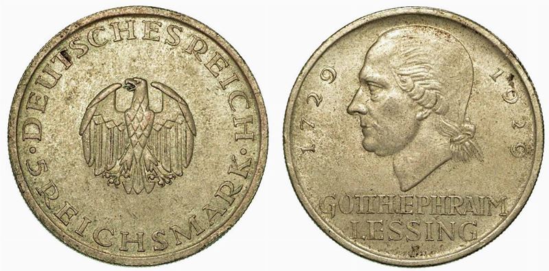 GERMANIA - REPUBBLICA DI WEIMAR, 1919-1933. 5 Reichsmark 1929F.  - Auction Numismatics - Cambi Casa d'Aste