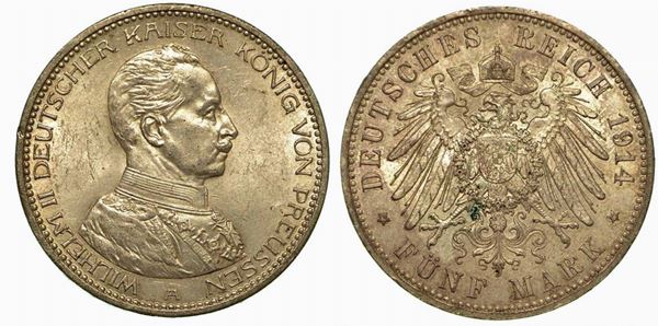 GERMANIA - PRUSSIA. Wilhelm II, 1888-1918. 5 Reichsmark 1914.