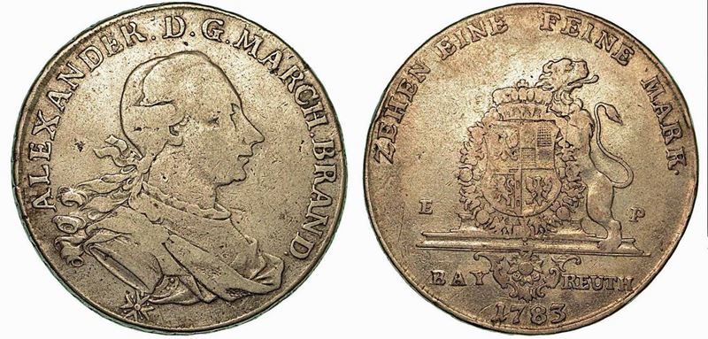 GERMANIA - BRANDEBURGO - BAYEREUTH. Christian Friedrich Karl Alexander, 1757-1791. Thaler 1783.  - Auction Numismatics - Cambi Casa d'Aste