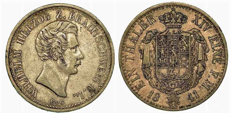 GERMANIA - BRUNSWICK - WOLFENBUTTEL. Wilhelm, 1831-1884. Thaler 1841.  - Auction Numismatics - Cambi Casa d'Aste