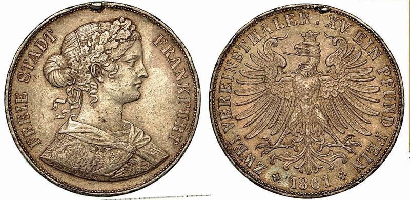 GERMANIA - FRANKFURT AM MAIN. Free City. 2 Thaler 1861.  - Auction Numismatics - Cambi Casa d'Aste
