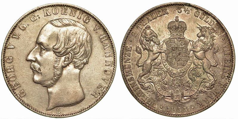 GERMANIA - HANNOVER. Georg V. 1851-1866. 2 Thaler 1855.  - Auction Numismatics - Cambi Casa d'Aste