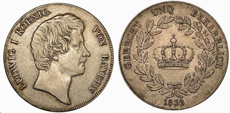 GERMANIA - BAVIERA. Ludwig I, 1825 - 1848. Thaler 1832 (tallero dell'incoronazione).  - Auction Numismatics - Cambi Casa d'Aste