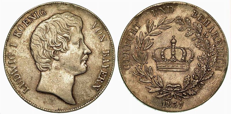 GERMANIA - BAVIERA. Ludwig I, 1825 - 1848. Thaler 1837 (tallero dell'incoronazione).  - Asta Numismatica - Cambi Casa d'Aste