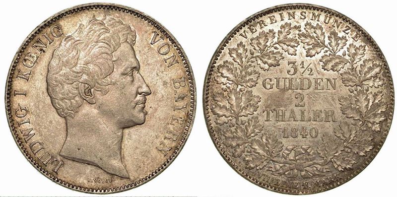 GERMANIA - BAVIERA. Ludwig I, 1825 - 1848. 2 Thaler 1840.  - Auction Numismatics - Cambi Casa d'Aste