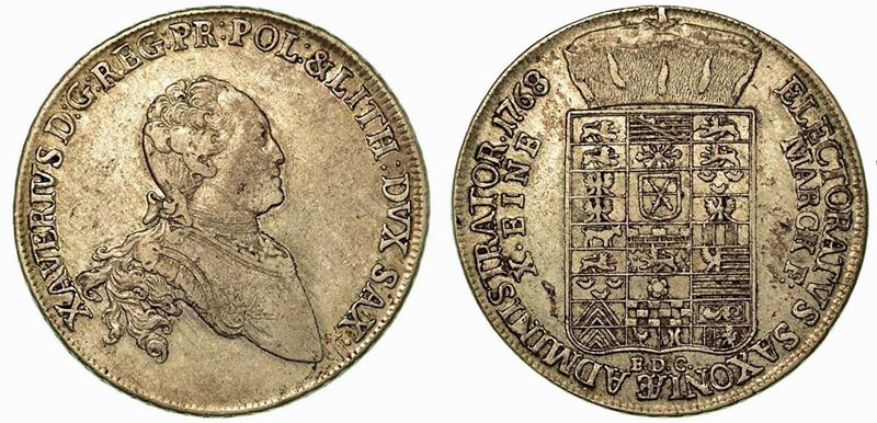 GERMANIA - SAXONY ALBERTINE. Xaver (administrator), 1763-1768. Thaler 1768.  - Auction Numismatics - Cambi Casa d'Aste