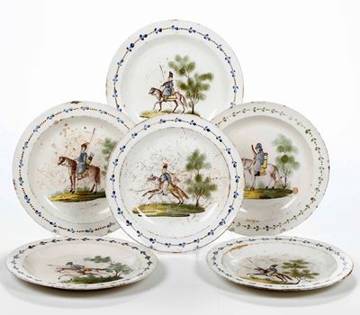Sei Piatti con Cavalieri Germania, Magdeburg, Manifattura Guischard (1756 - 1839), 1790 Circa