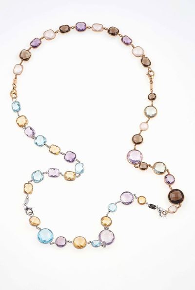Lunga Collana con Quarzi Multicolor e Topazi Azzurri