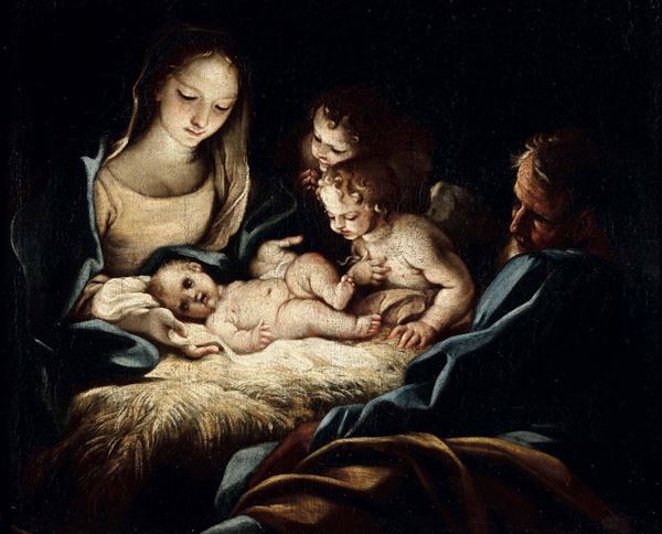 Carlo Maratta (Camerano 1625 - Roma 1713), scuola di Adorazione del Bambino