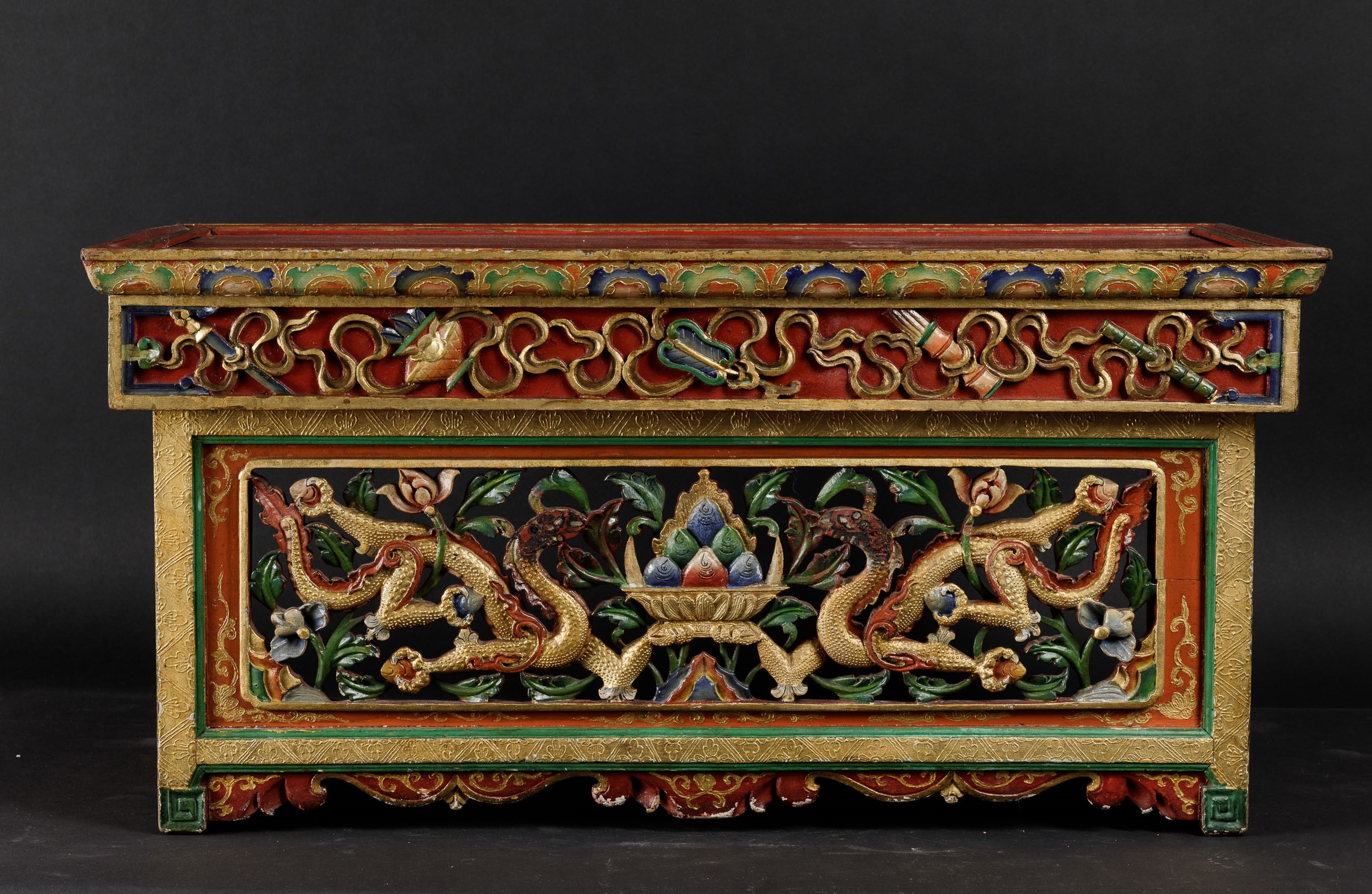 Tavolino Pieghevole in Legno Laccato, Tibet, XX Secolo