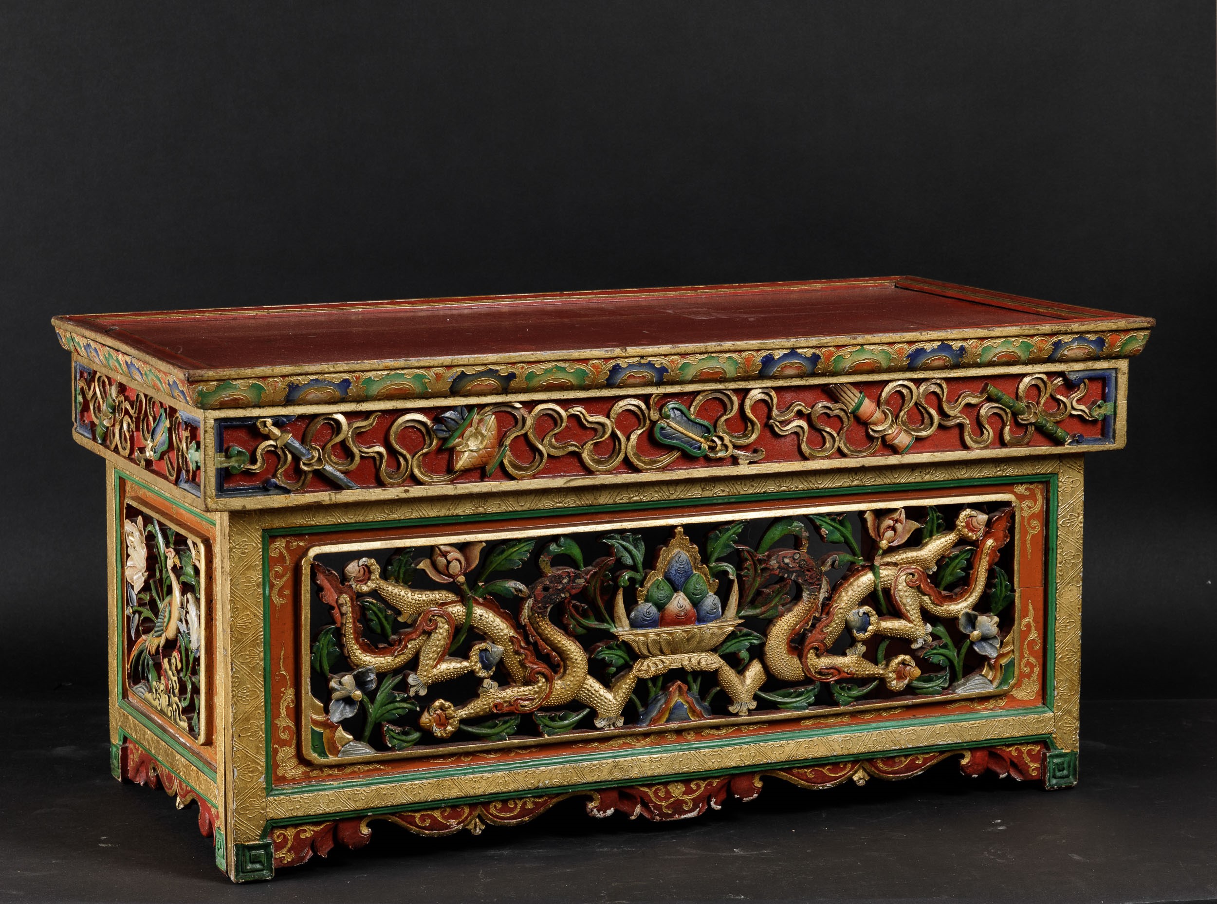 Tavolino Pieghevole in Legno Laccato, Tibet, XX Secolo