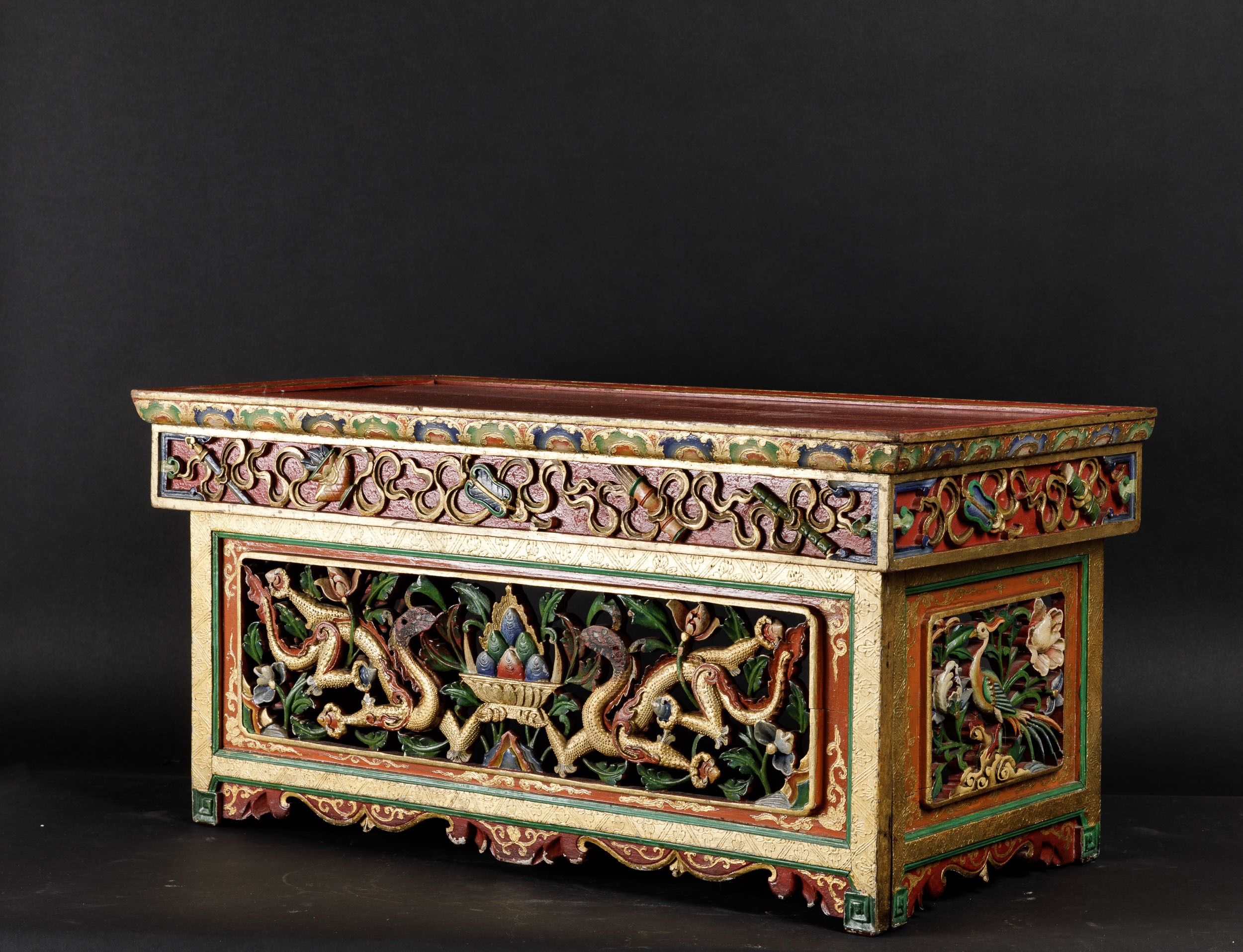 Tavolino Pieghevole in Legno Laccato, Tibet, XX Secolo