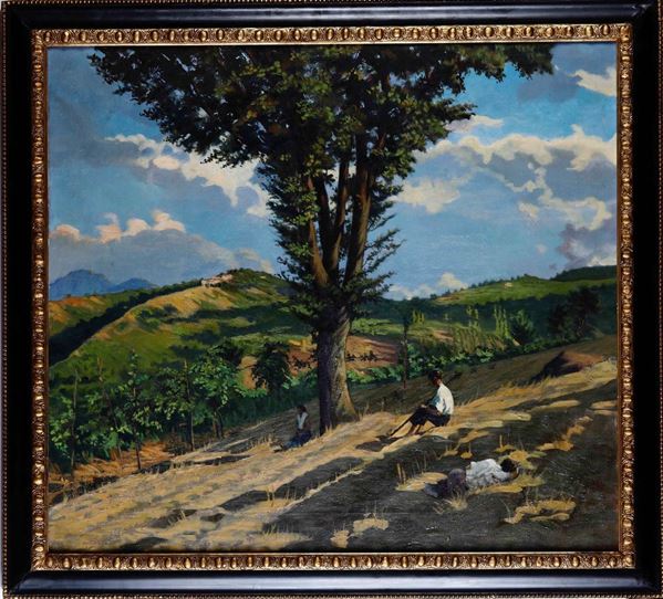 Pittore del XIX-XX secolo Paesaggio con contadini