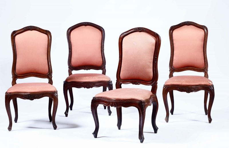 Due coppie di sedie in legno intagliato. XVIII-XIX secolo  - Auction Fine Art January | Cambi Time - I - Cambi Casa d'Aste