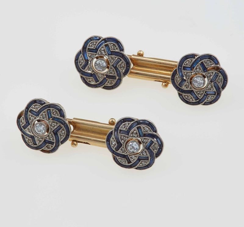Bottoni da polso con piccoli zaffiri e diamanti  - Auction Fine Jewels - III - Cambi Casa d'Aste