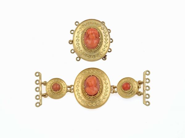 Pair of carved coral clasps