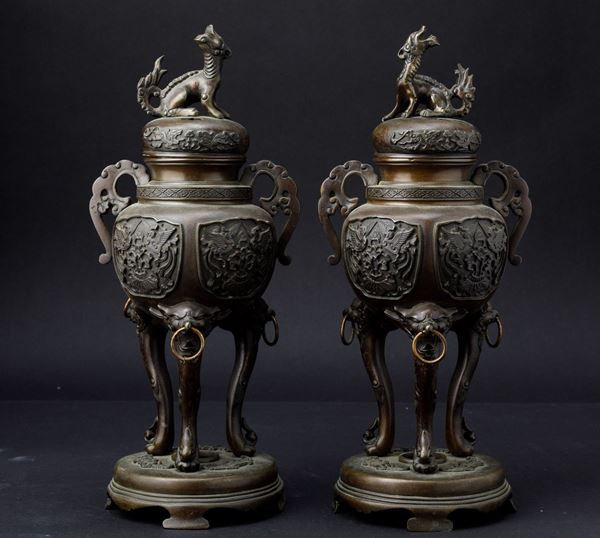 Two bronze censers, Japan, Meiji period
