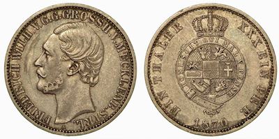 Germania - Mecklemburg-schwerin. Friedrich Wilhelm, 1860-1904. Thaler 1870.