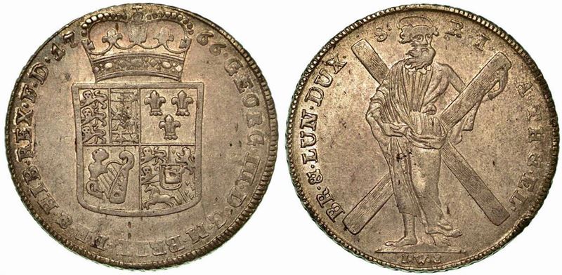 GERMANIA - BRAUNSCHWEIG - LÜNEBURG - CALENBERG - HANNOVER. Georg III, 1760-1820. Thaler 1766.  - Auction Numismatics - Cambi Casa d'Aste