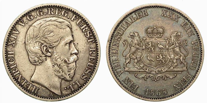 GERMANIA - REUSS - SCHLEIZ. Heinrich XIV, 1867-1913. Thaler 1868.  - Auction Numismatics - Cambi Casa d'Aste