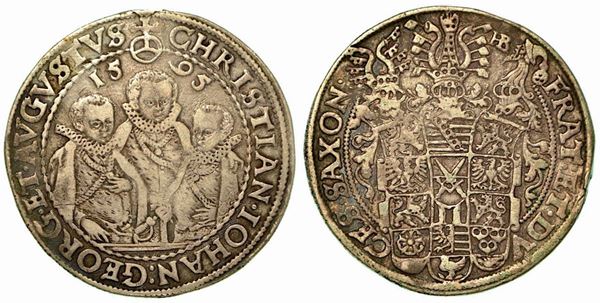 GERMANIA - SAXONY ALBERTINE. Christian II, Johann George e August, 1591-1611. Thaler 1595.