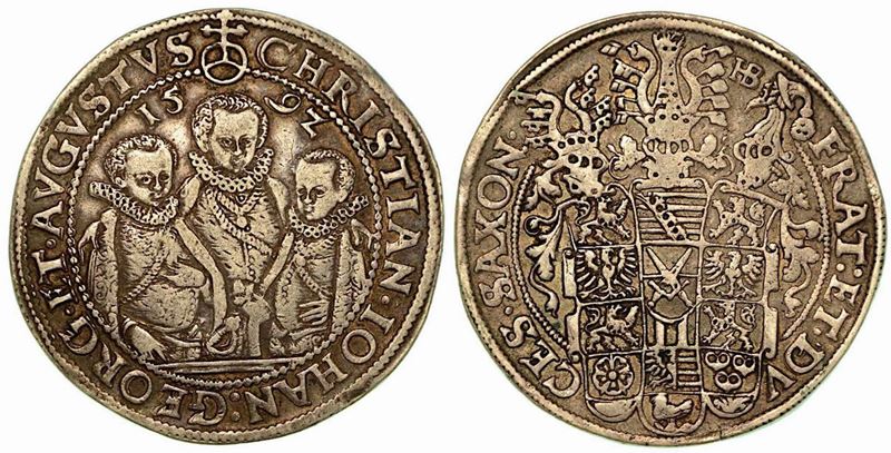GERMANIA - SAXONY ALBERTINE. Christian II, Johann George e August, 1591-1611. Thaler 1592.  - Asta Numismatica - Cambi Casa d'Aste