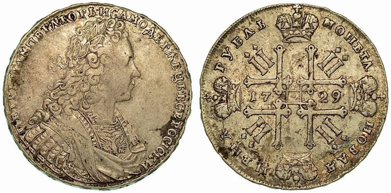 RUSSIA. Petr II, 1727-1730. Rublo 1729.  - Asta Numismatica - Cambi Casa d'Aste