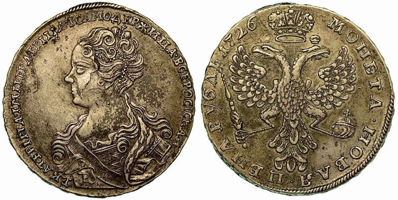RUSSIA. Katerina I, 1725-1727. Rublo 1726.  - Auction Numismatics - Cambi Casa d'Aste
