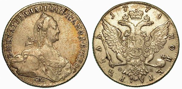 RUSSIA. Katerina II, 1762-1796. Rublo 1774.
