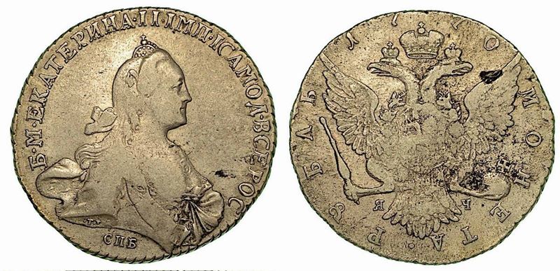 RUSSIA. Katerina II, 1762-1796. Rublo 1770.  - Auction Numismatics - Cambi Casa d'Aste