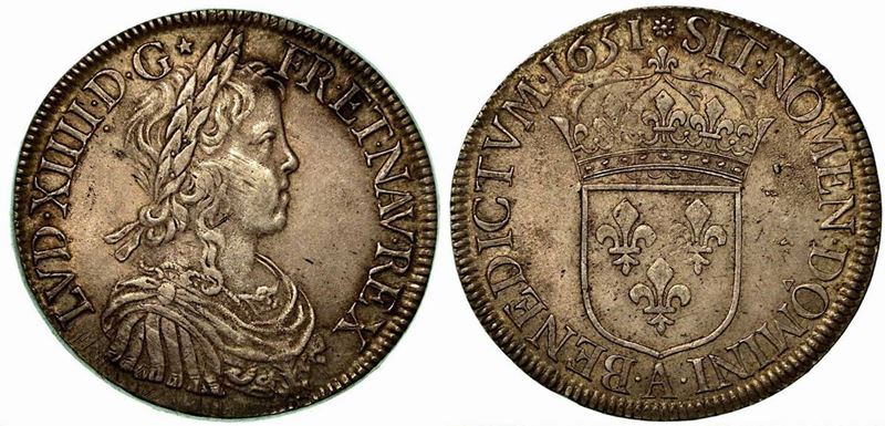 FRANCIA. Louis XIV, 1643-1715. Ecu 1651 A.  - Auction Numismatics - Cambi Casa d'Aste