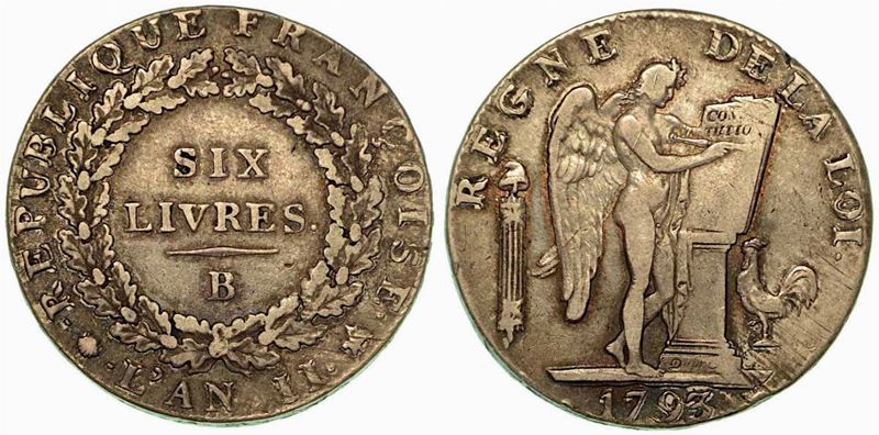 FRANCIA-CONVENTION, 1792-1795. 6 Livres 1793B.  - Auction Numismatics - Cambi Casa d'Aste