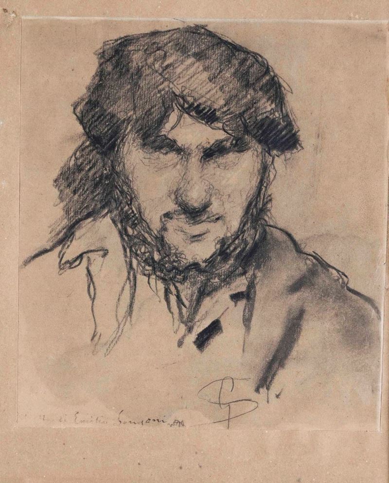 Riproduzione del disegno di Giovanni Segantini "Ritratto di Emilio Longoni" (1882-1884)  - carboncino su carta - Asta Dipinti Antichi | Cambi Time - Cambi Casa d'Aste