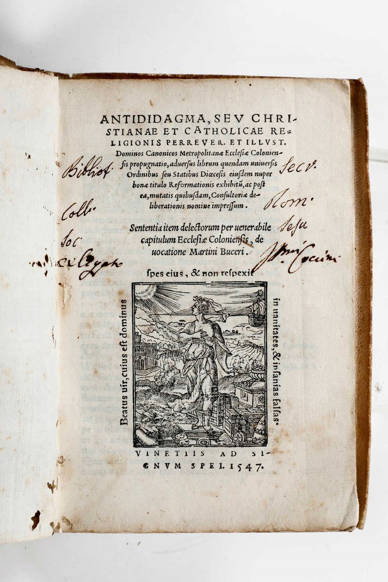 Martini Buceri Antididagma, seu chistianae et catholicae religionis Perrever. et illust. dominnos Canonicos...Venetiis, Signum Spei, 1547  - Auction Rare Books - Cambi Casa d'Aste