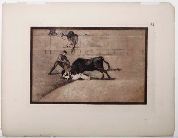 Goya Francisco  (Fuendetodos, 1746 – Bordeaux, 1828) La desgraciada muerte de pepe illo en la plaza  [..]